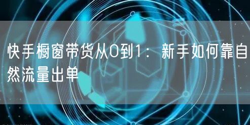 快手橱窗带货从0到1:新手如何靠自然流量出单