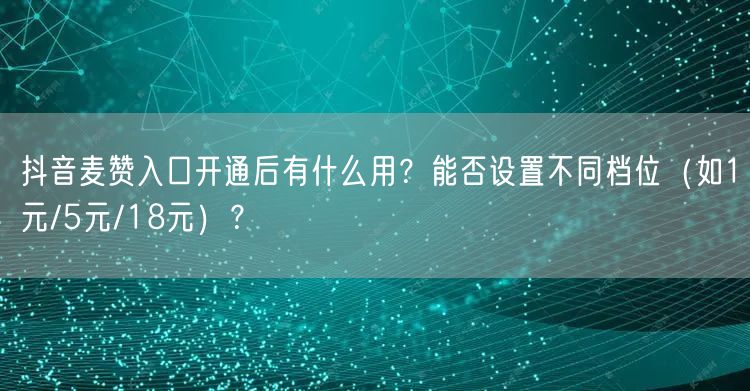 抖音麦赞入口开通后有什么用?能否设置不同档位(如1元/5元/18元)?