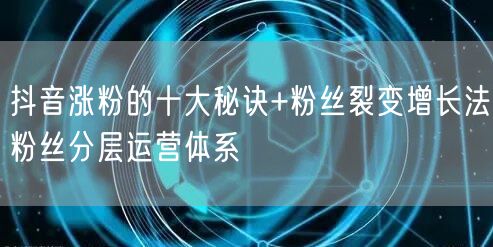 抖音涨粉的十大秘诀+粉丝裂变增长法粉丝分层运营体系
